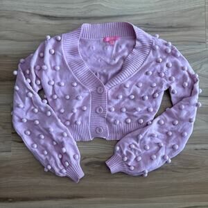 NWOT Dolls Kill Sugar Thrillz Purple Pom Pom Cropped Cardigan